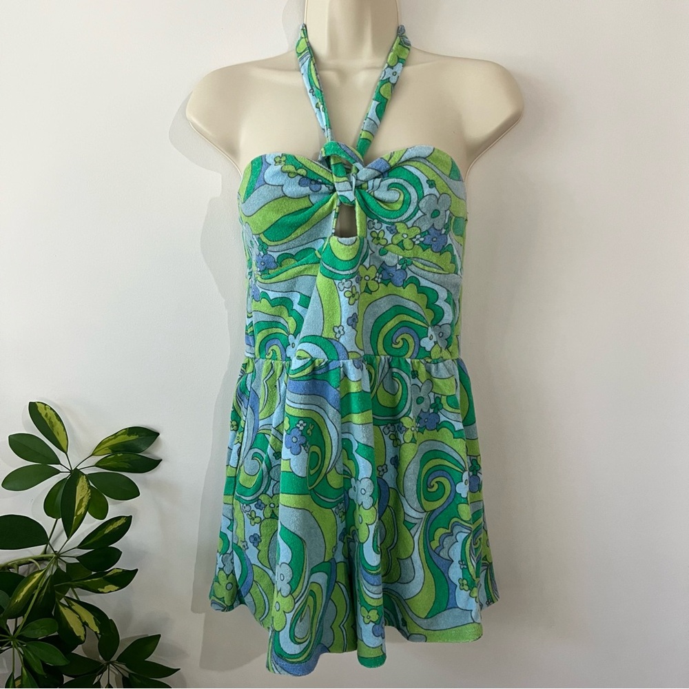Wild Fable Green and Blue Patterned Halter Romper